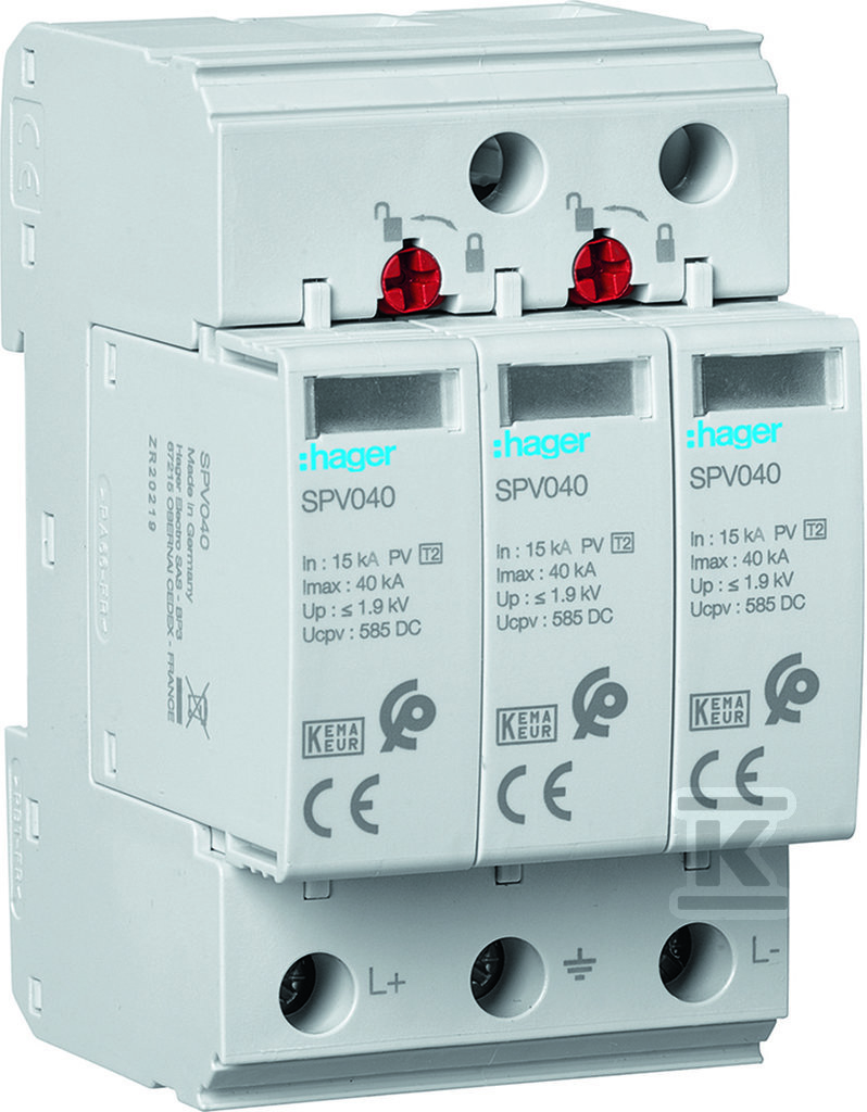 Ogranicznik przepięć warystorowy do instalacji fotowoltaicznych T2 MOV 3P PV In=15kA Up3, 7 kV Ue=1kVDC SPV340