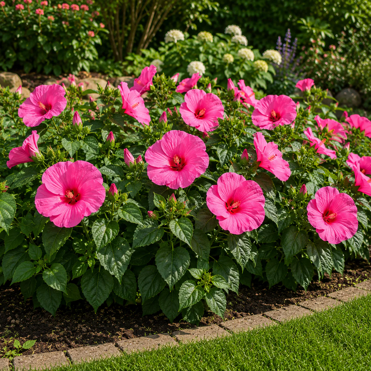 Hibiscus moscheutos ‘Extreme Hot Pink Imp’ – hibiscus peren cu flori uriase roz intens