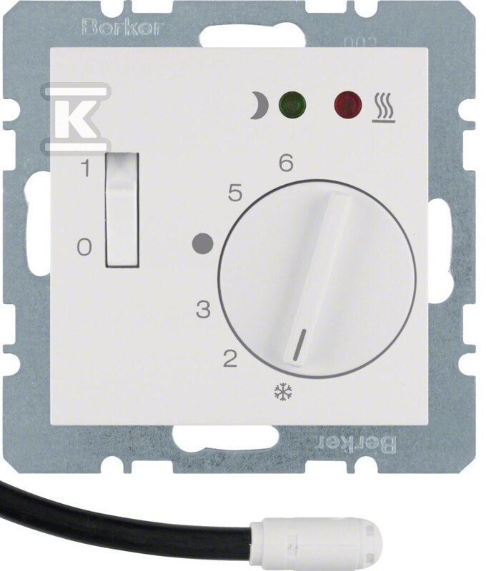 Regulator temperatury podłogowy ze stykiem zwiernym, elementem centralnym, LED, biały, B.3/B.7 20341909
