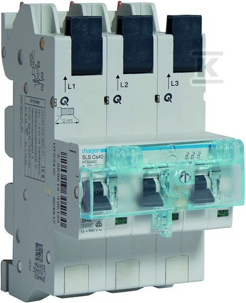 Wyłącznik nadprądowy selektywny 3P, Cs, 40 A, szyny Cu 40-12×5/10 mm HTS340C