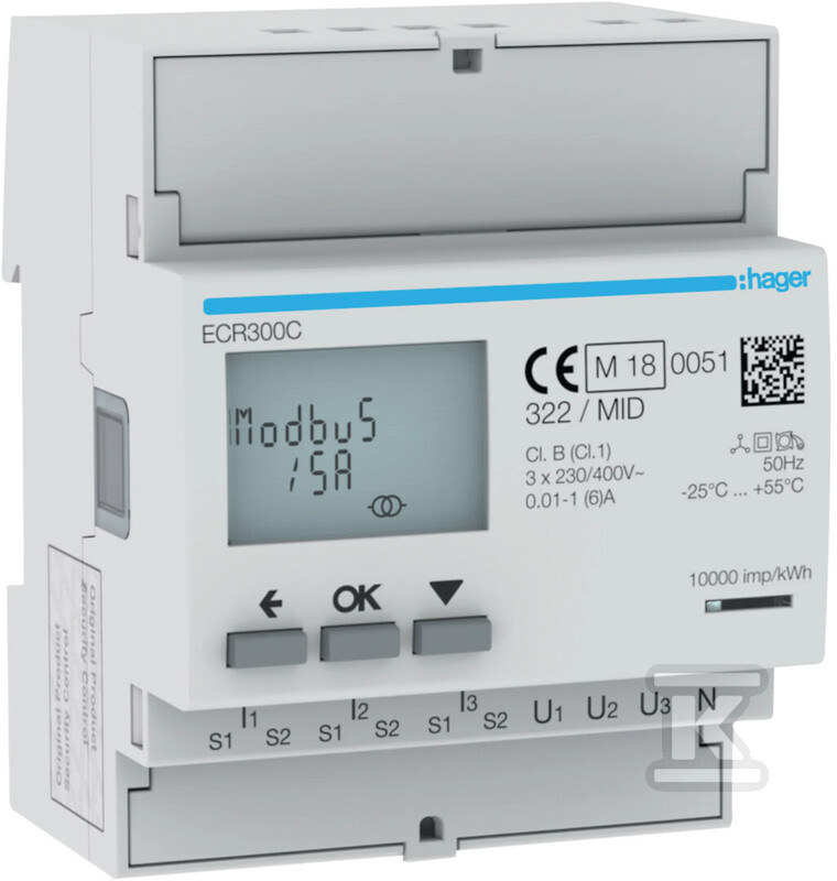 Licznik energii elektrycznej 3-fazowy, przekł. 1-5A 4M, Modbus, MID ECR300C