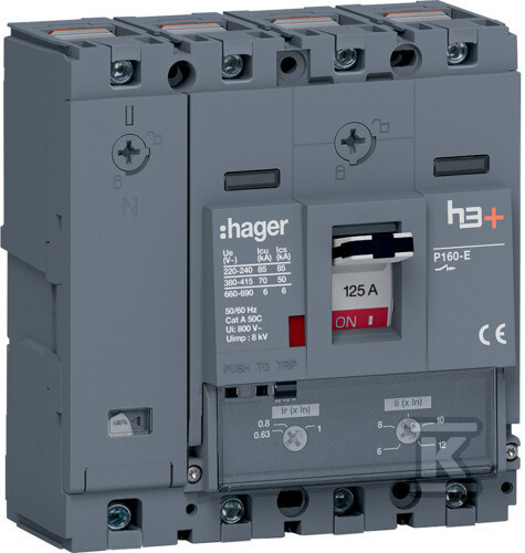 Wyłącznik mocy h3+ P160 4P 125A 70kA TM HES126DC