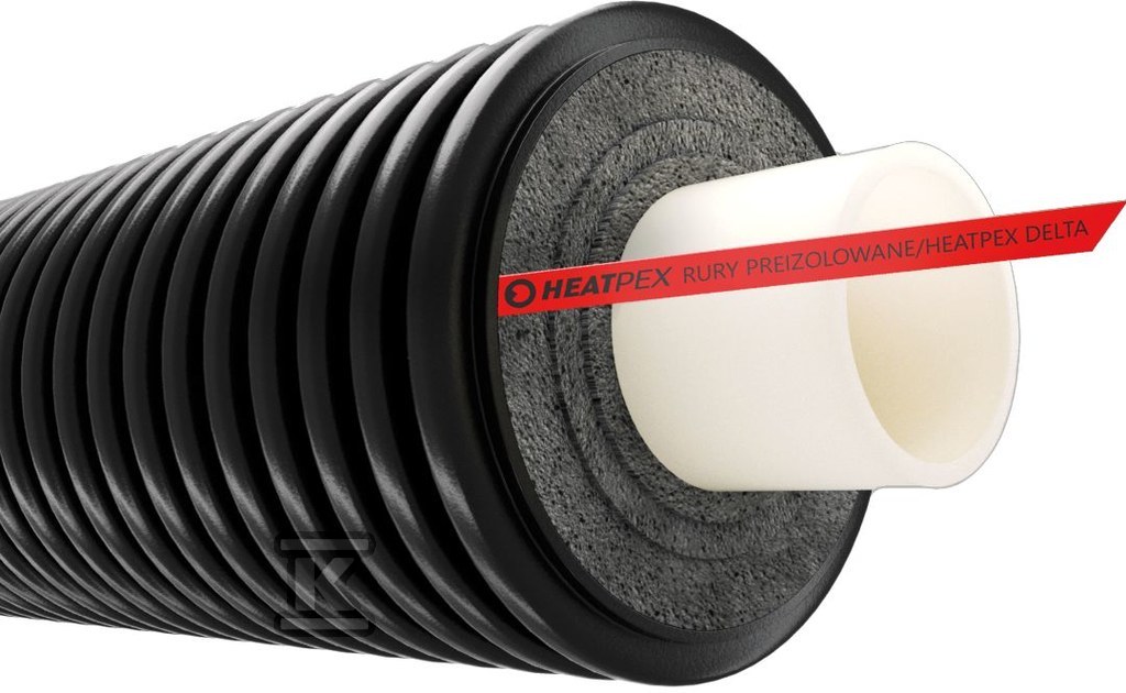 Rura preizolowana pojedyncza DELTA PEX HEAT UNO 110×200, PN6, do instalacji c.o., izolacja cieplna z pianki PE, karbowany płaszcz zewnętrzny HDPE 70620011000W
