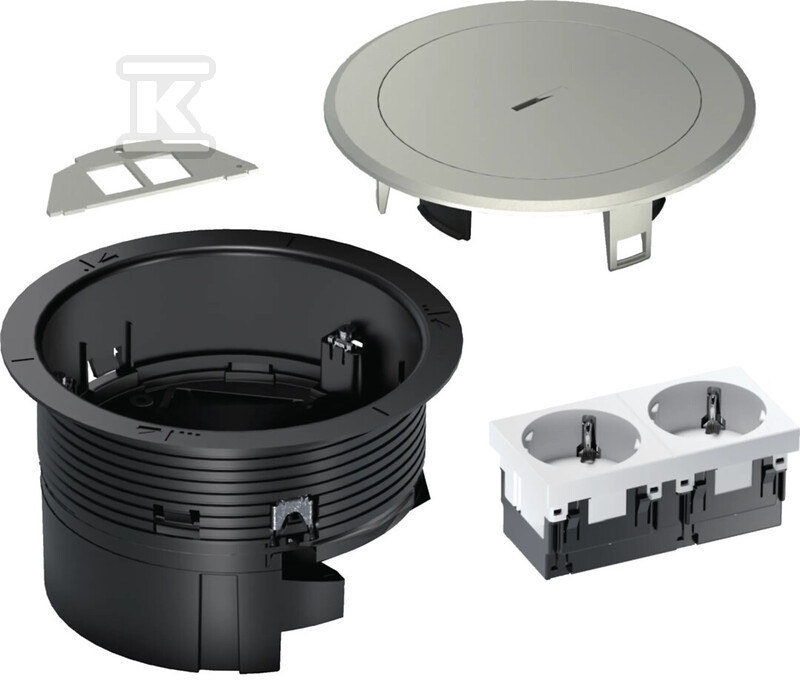 Puszka podłogowa R02 2xM45 schuko Keystone Typ01, pokrywa metal srebro, TEHALIT.VE-EE BSR02D02
