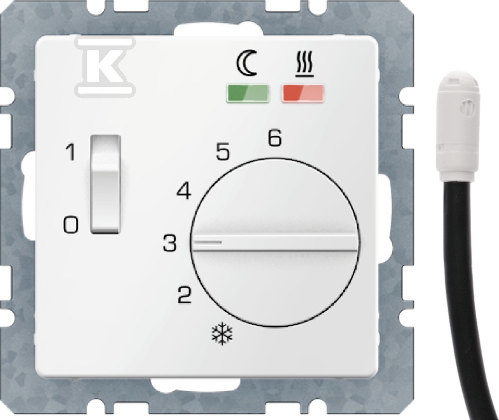 Regulator temperatury podłogi ze stykiem zwiernym, element centralny, LED, biały, aksamit, Q.X 20346089