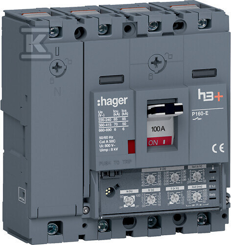 Wyłącznik mocy h3+ P160 4P 100A 70kA LSI HES101JC
