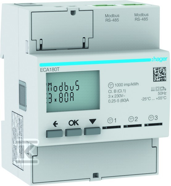 Licznik energii elektrycznej 1-fazowy, 3x80A 4M, AGARDIO ECA180T