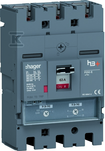 Wyłącznik mocy h3+ P250 3P 63A 70kA TM HET063DR