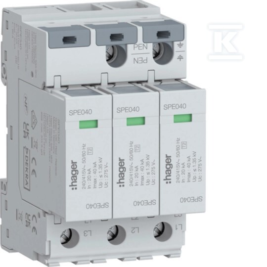 SPD Ogranicznik przepięć T2 3P 3+0 sieć TN-C In=20kA Imax=40kA Up?1,35kV SPE340