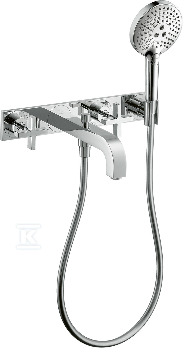 Bateria ścienna Hansgrohe Axor Citterio trzyotworowa do wanny, z uchwytami krzyżowymi, montaż podtynkowy chrom 39441000