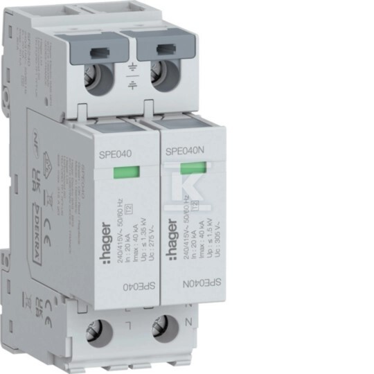 SPD Ogranicznik przepięć T2 2P 2+0 sieć TN-S/TT In=40kA Imax=40kA Up?1,35kV SPE240