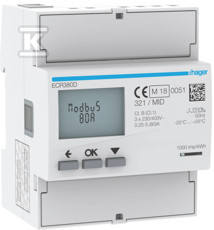Licznik energii elektrycznej 3-fazowy, 80A 4M, Modbus, MID ECR380D