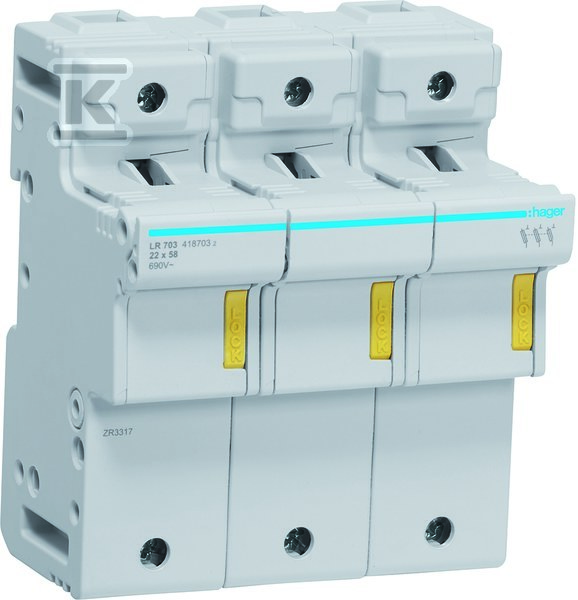 Podstawa bezpiecznikowa modułowa 3P do wkładki bezpiecznikowej cylindrycznej L58 22×58 mm 125A 690VAC LR703