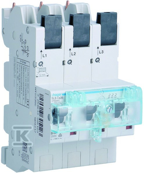 Wyłącznik nadprądowy selektywny 3P, Cs, 35 A, szyny Cu 40-12×5/10 mm HTS335C