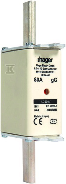 Wkładka bezpiecznikowa nożowa NH1 wskaźnik podwójny uchwyt nieizolowany gG 80A 690 VAC LNH1080M6
