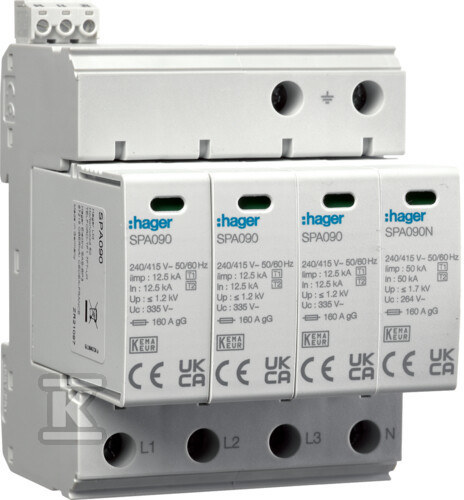 Ogranicznik przepięć T1+T2 MOV 4P sieć TN-S/TT Iimp=50 kA In=50kA Up1, 2kV SPA931