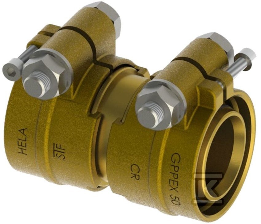 Złączka mosiężna prosta HELA-S 75×6.8mm PN6 ze złączkami zaciskowymi typu H na przelocie, do rur preizolowanych Pex/PE, oznaczenie: S 75-6 62607500200T