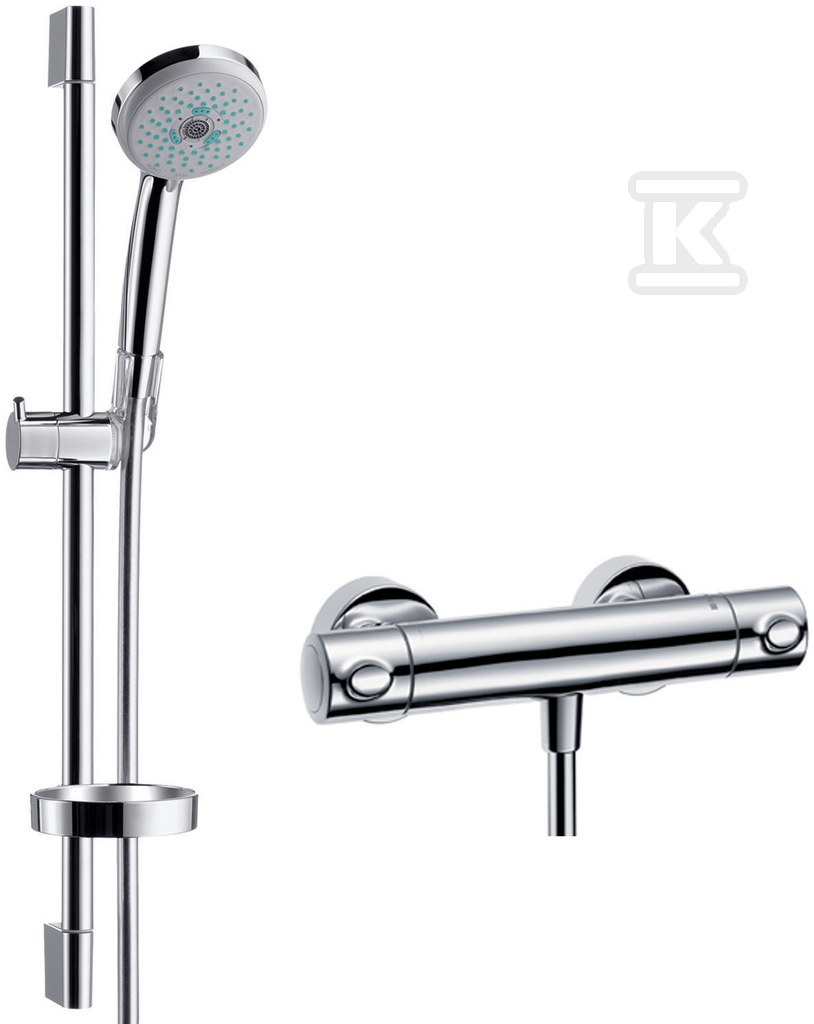 Zestaw prysznicowy Hansgrohe Croma 100 3 strumieniowy z baterią termostatyczną Multi/Ecostat Combi, DN15, 27085000, drążek prysznicowy Unica’C chrom
