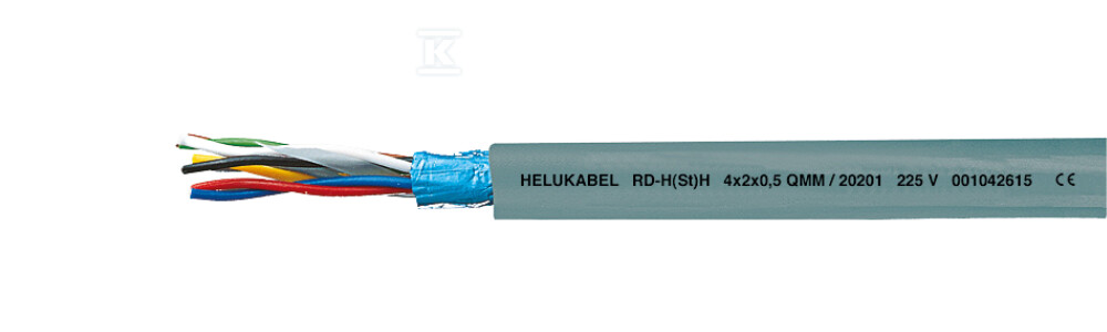 Kabel bezhalogenowy do przesyłu danych, parowany, ekranowany RD-H(St)H 12x2x0,5 mm2 szary, żyły kolorowe 20203