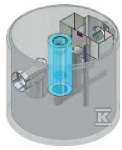 Betonowy separator koalescencyjny z 10-krotnym by-passem AQUAFIX K2BP 080/0800, przepustowość nominalna 80 l/s, maks. 800 l/s, króćce z PE 3174080P