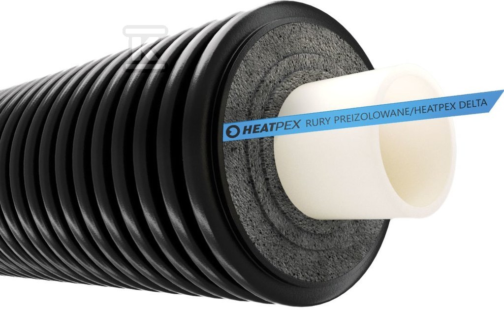 Rura preizolowana pojedyncza DELTA PEX SANI UNO 110×200, PN10, do instalacji c.w.u., izolacja cieplna z pianki PE, karbowany płaszcz zewnętrzny HDPE 71020011000W