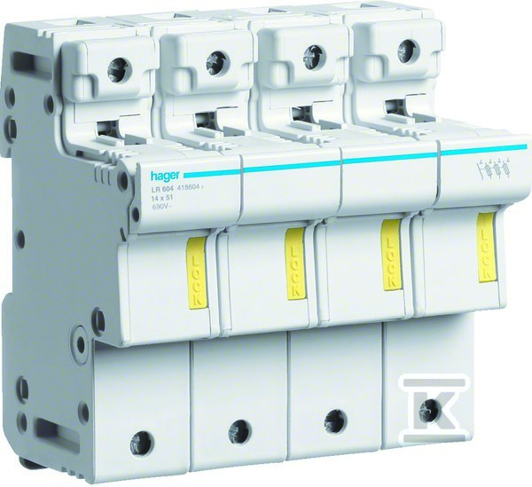 Podstawa bezpiecznikowa modułowa 3P+N do wkładki bezpiecznikowej cylindrycznej L51 14×51 mm 50A 690VAC LR604