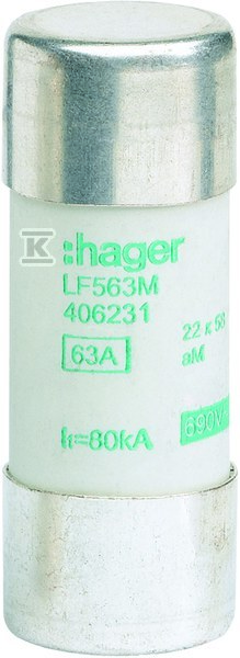 Wkładka bezpiecznikowa cylindryczna CH-22 22x58mm aM 63A 500VAC LF563M