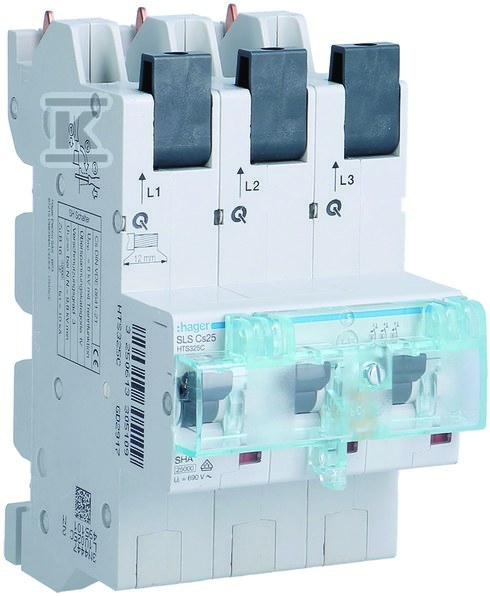 Wyłącznik nadprądowy selektywny 3P, Cs, 25 A, szyny Cu 40-12×5/10 mm HTS325C