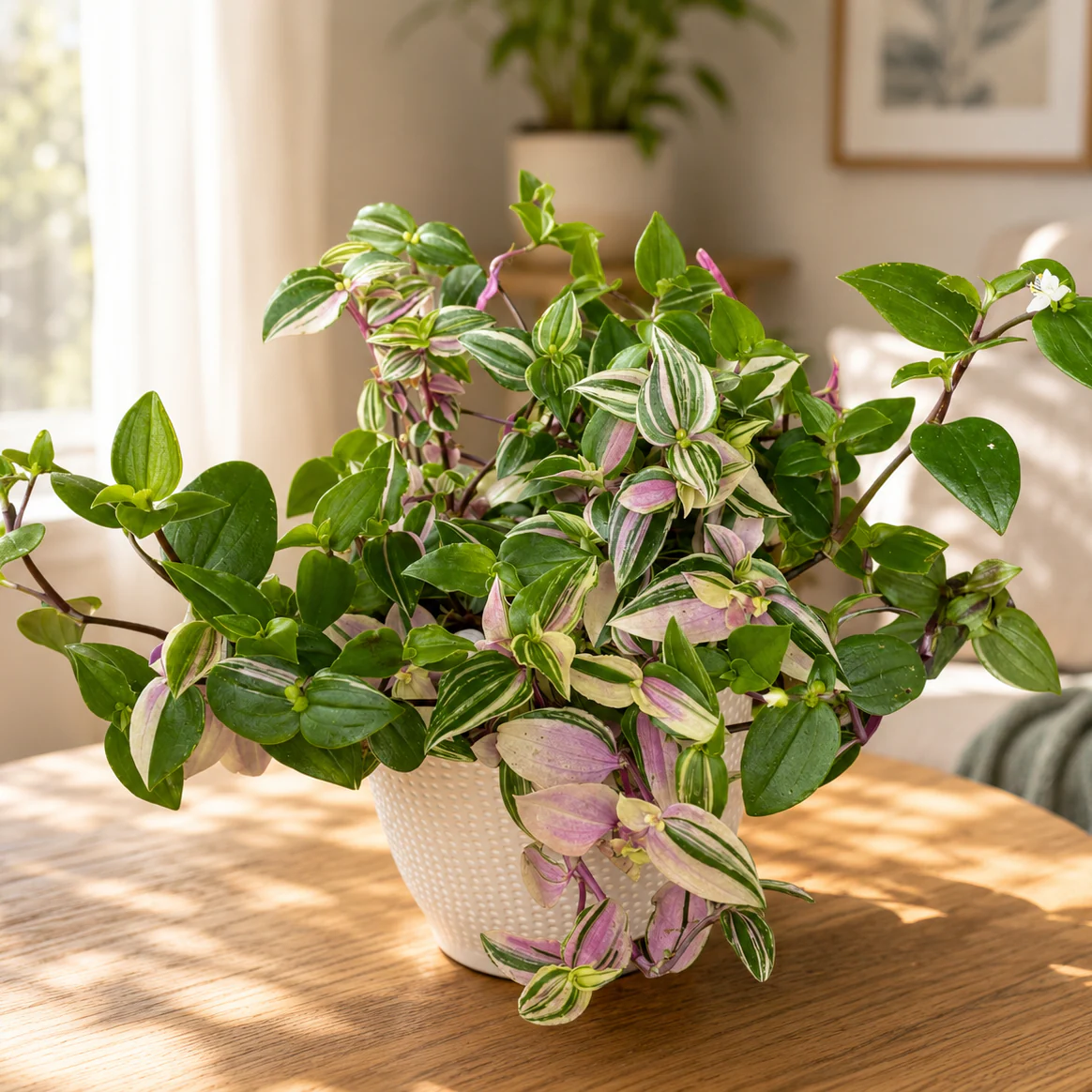 Tradescantia fluminensis 'Quadricolor’ – planta curgatoare cu frunze tricolore