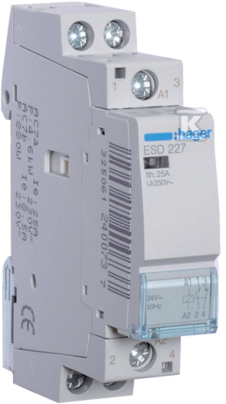 Stycznik 24VAC 1NO+1NC 25A AC-7a/b ESD227