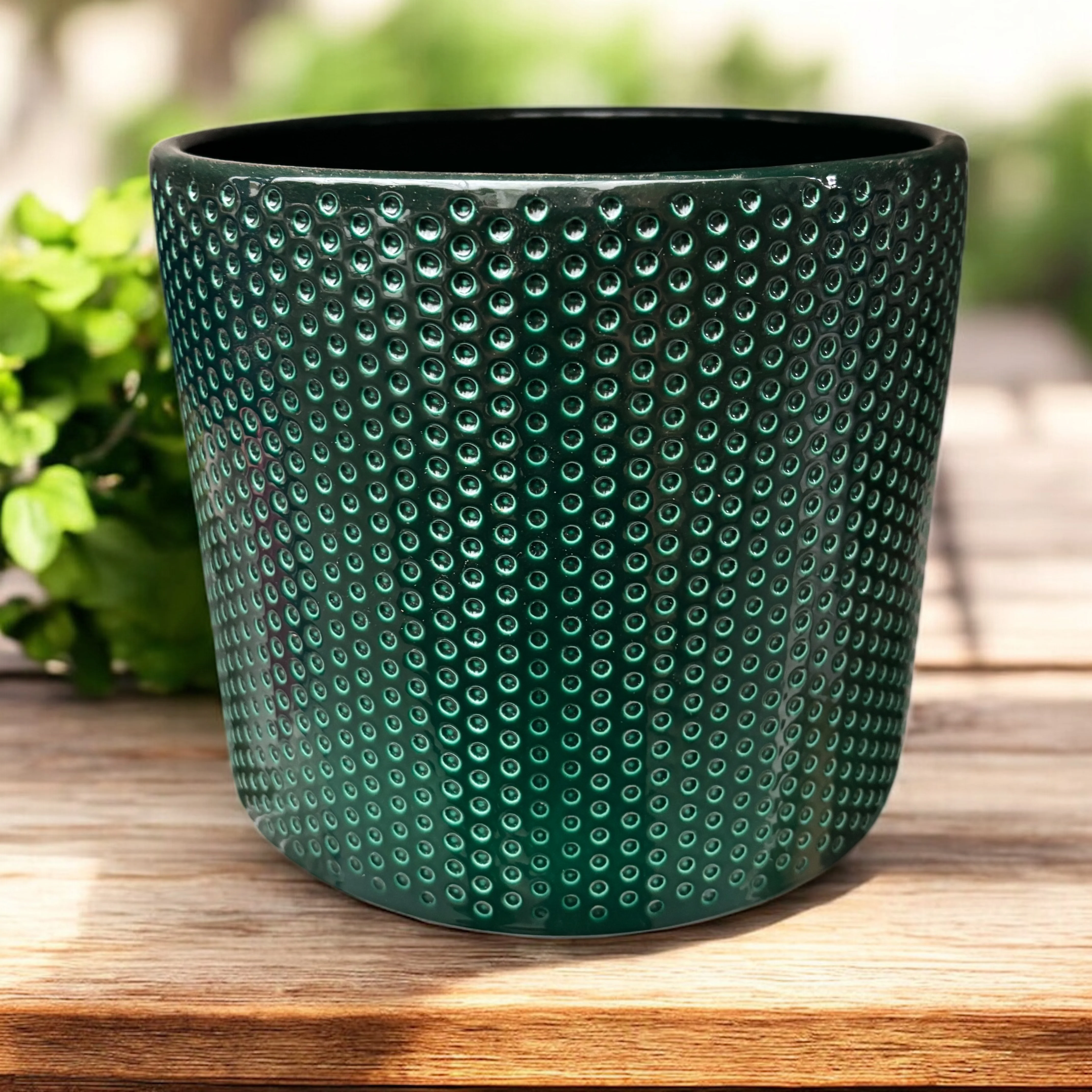 Ghiveci ceramic decorativ D15 – model texturat verde smarald