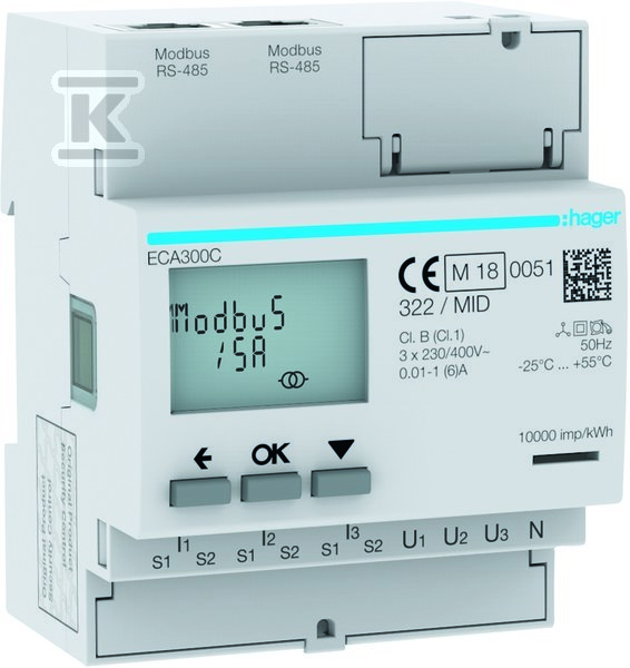 Licznik energii elektrycznej 3-fazowy, przekł. 1-5A 4M, AGARDIO, MID ECA300C