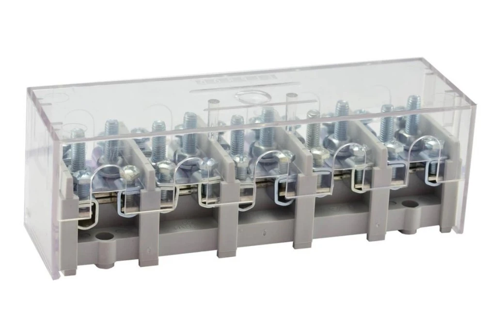 Odgałęźnik instalacyjny 5‑segmentowy (zacisk: 5x2x35mm2 ‑ 5x4x16mm2) z pokrywą, LZ 5*35/16 wyk.12P 84036002