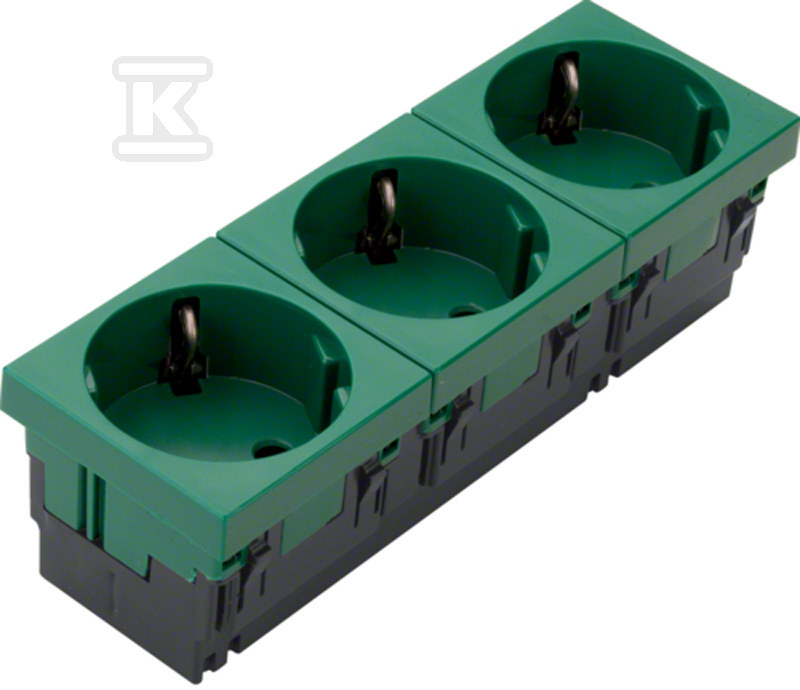 Gniazdo SCHUKO 33° 3-krotne 45×45 mm bezhalogenowe zielone, TEHALIT.GB-EG ESR3336029