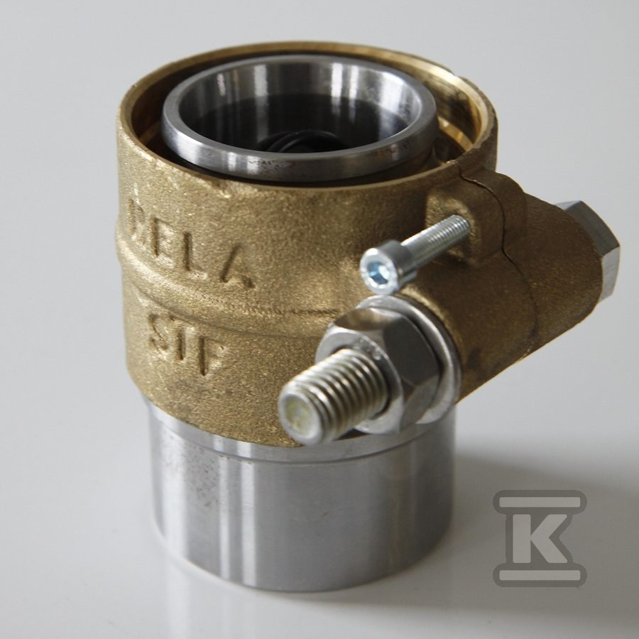 Złączka mosiężna przejściowa do wspawania HELA-L 125×11.4mm-114/104mm (Dz/Dw części do wspawania) PN6, do rur preizolowanych Pex/PE, oznaczenie: L 125 114,3-6 70613900100T