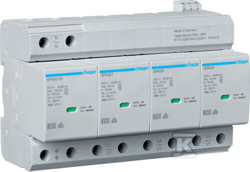 Ogranicznik SPD T1+T2 4P sieć TN-S/TT Iimp=100kA Up1, 5kV styk SPA801