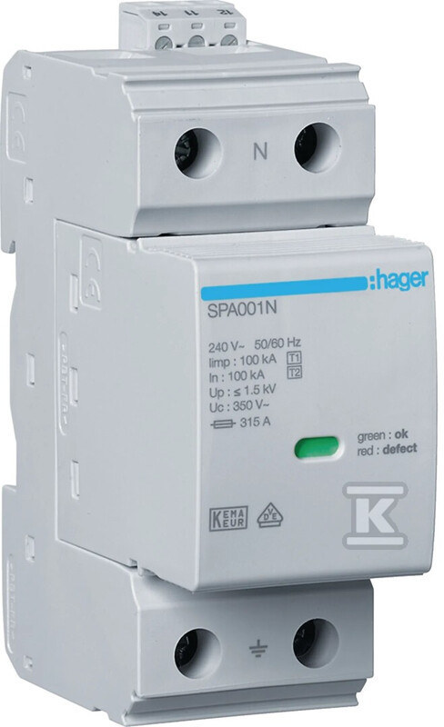 Ogranicznik przepięć iskiernikowy T1 N-PE Iimp=100kA In=100kA Up= 1,5 kV styk SPA180N