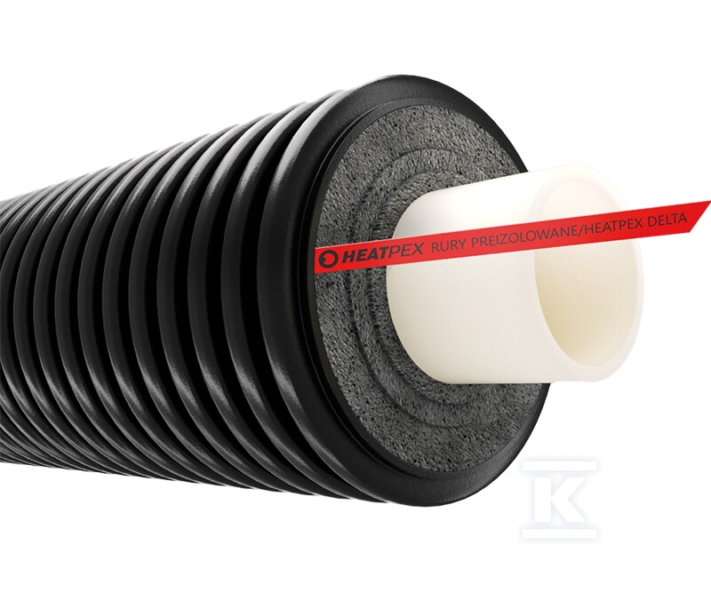 Rura preizolowana pojedyncza DELTA PEX HEAT UNO 140×232, sztanga L=6m, PN6, do instalacji c.o., izolacja cieplna z pianki PE, karbowany płaszcz zewnętrzny HDPE 70623214000W