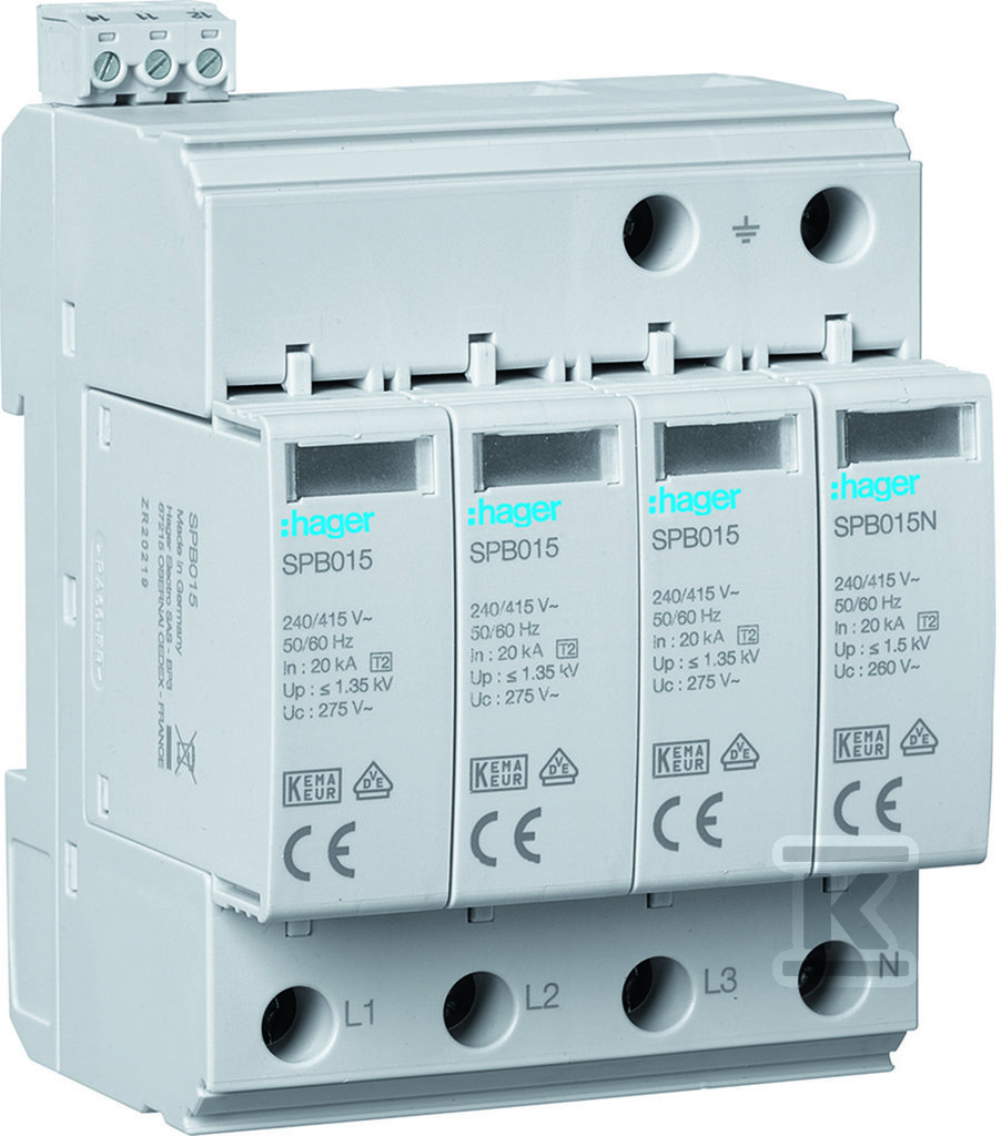 Ogranicznik przepięć warystorowy do instalacji fotowoltaicznych T2 4P 3+1 sieć TN-S/TT In=20kA Up1, 35kV styk SPB415