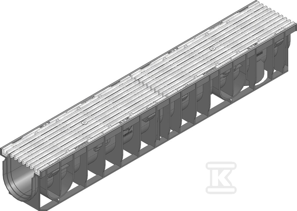 Korytko RECYFIX PRO 100, typ 01, z rusztem żeliwnym, prętowym, pręty wzdłużne, ocynkowanym, kl. C 250 48636