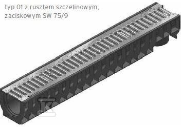 Korytko RECYFIX STANDARD 100, typ 01005, z rusztem szczelinowym, stal nierdzewna, przej. dla sam. os. 41208