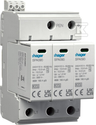 Ogranicznik przepięć T1+T2 MOV 3P sieć TN-C Iimp=37, 5kA In=50kA Up1, 2kV SPA930