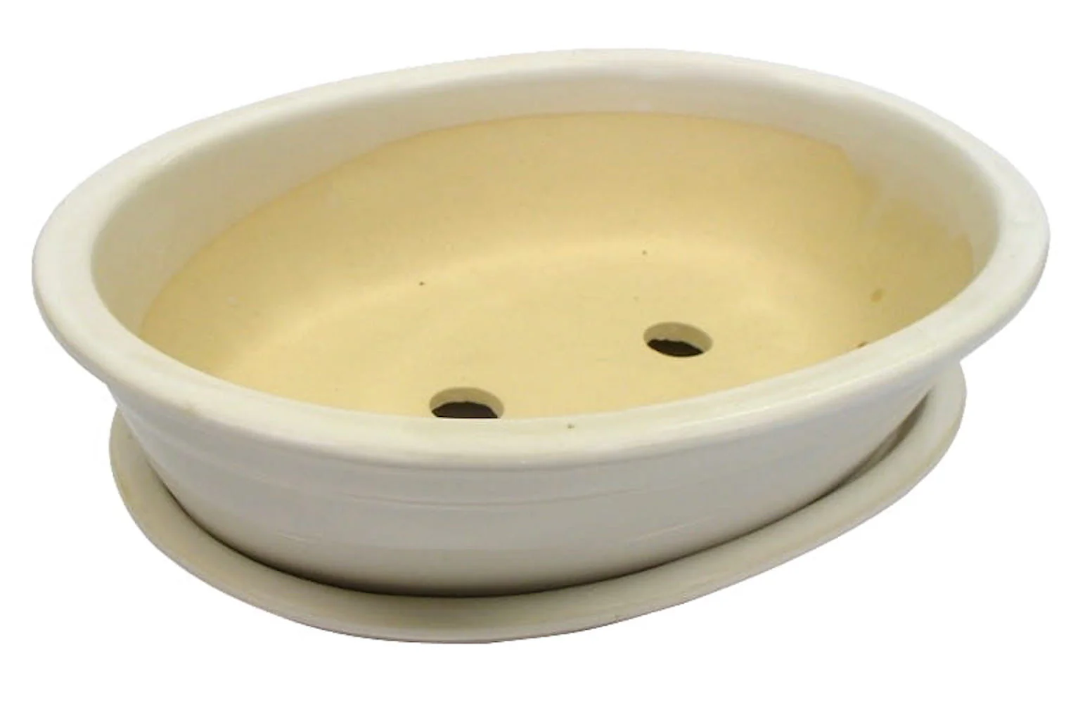 Ghiveci traditional oval bonsai crem (cu farfurie) D25cm
