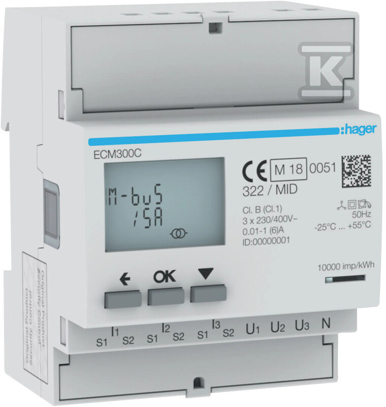 Licznik energii elektrycznej 3-fazowy, przekł. 1-5A 4M, M-bus, MID ECM300C