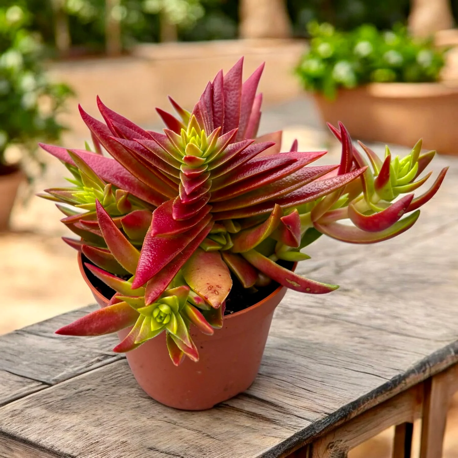 Crassula capitella ‘Red Pagoda’ – suculenta geometrica cu frunze rosii decorative