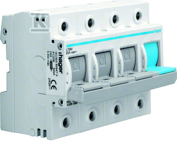 Modułowy rozłącznik bezpiecznikowy poziomy D02 3P+N 63A 400VAC 110/220VDC L76M