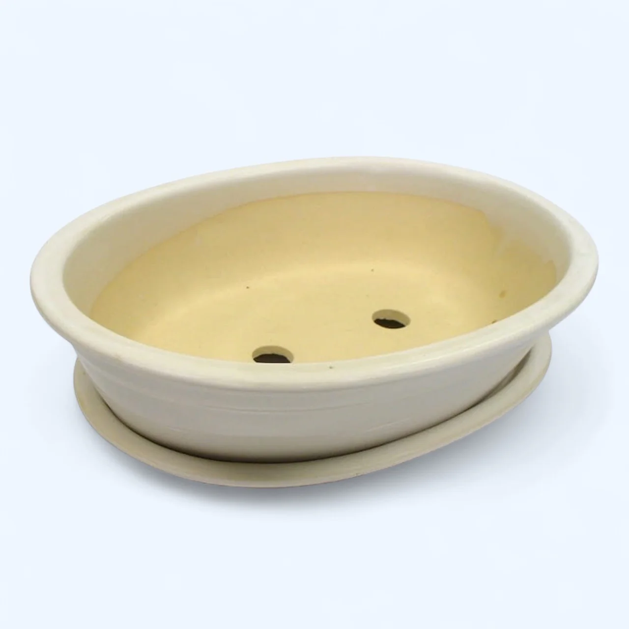 Ghiveci traditional oval bonsai crem (cu farfurie) D32 cm