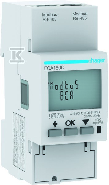 Licznik energii elektrycznej 1-fazowy, 80A 2M, AGARDIO, MID ECA180D