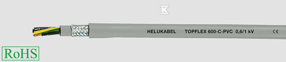 Przewód PVC do falowników, ekranowany TOPFLEX® 600-C-PVC 4G1,5 mm2 szary, żyły czarne numerowane wg DIN VDE 0293-334 wg DIN VDE 0293-334 22960