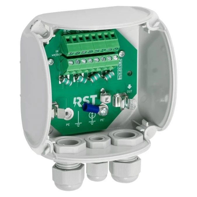 Ochronnik przeciwprzepięciowy RST BOX GDT do sieci LAN i kamer IP w obudowie zew. IP65 600 060